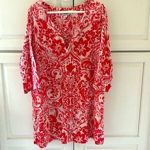 Old Navy Blouse Tunic Floral XL Red/White